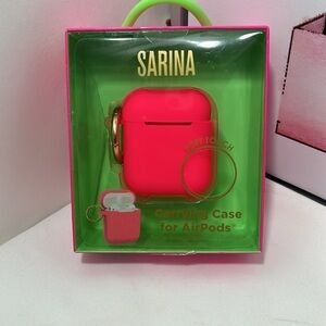 Sarina Pink Soft Touch Carrying Case for 1st & 2nd Gen AirPods‎ with Gold Clip